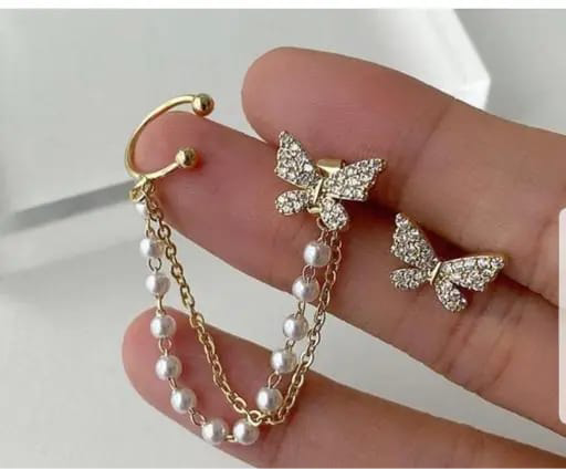 Butterfly Luxe Crystal-Pearl Loops Earrings – Mehnam Signature Shine