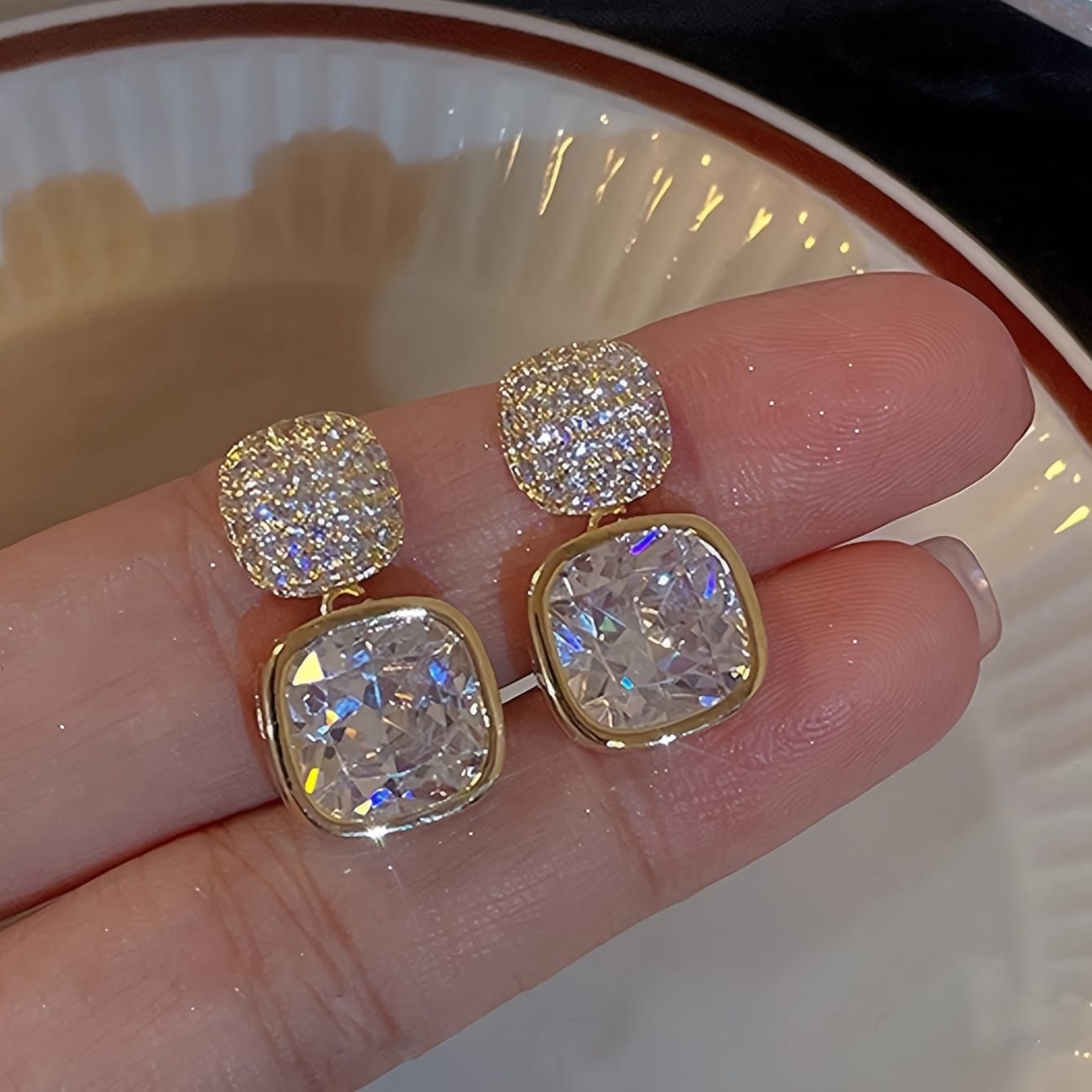 Crystal Luxe Cushion Stud Earrings – Mehnam Signature Shine