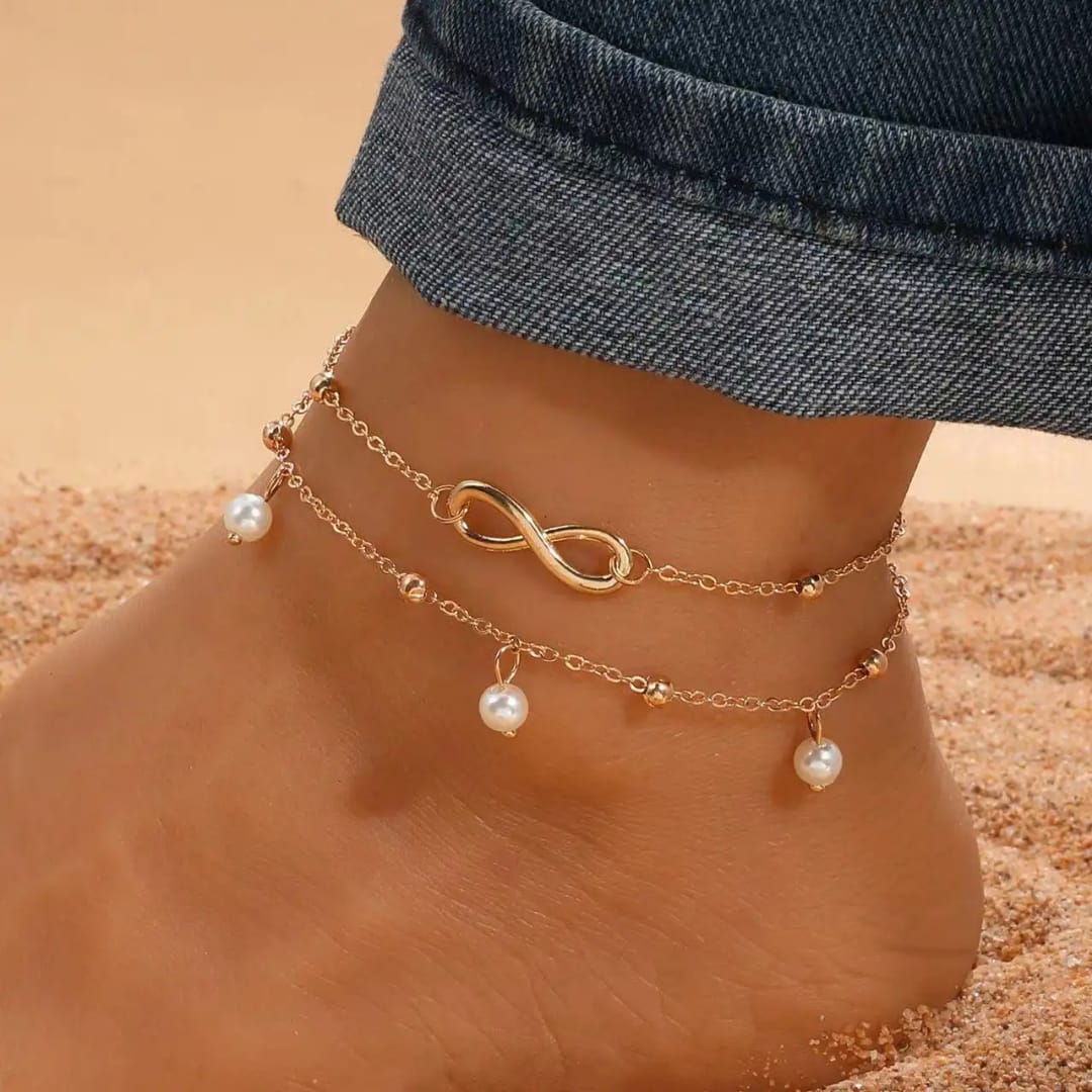 Infinity & Pearls Anklet – Elegant & Minimal(Single pcs)