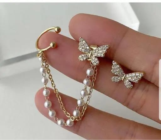 Butterfly Luxe Crystal-Pearl Loops Earrings – Mehnam Signature Shine