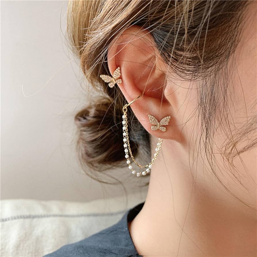 Butterfly Luxe Crystal-Pearl Loops Earrings – Mehnam Signature Shine