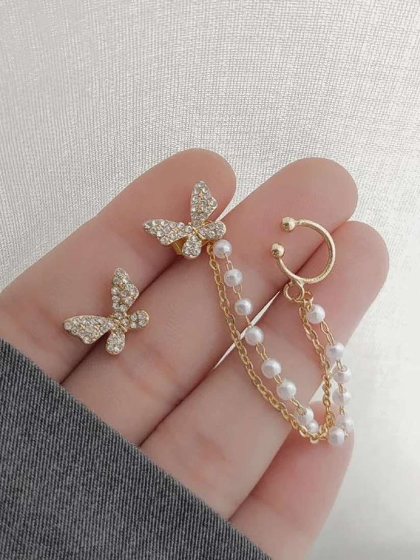 Butterfly Luxe Crystal-Pearl Loops Earrings – Mehnam Signature Shine