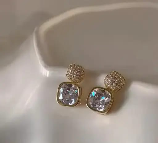 Crystal Luxe Cushion Stud Earrings – Mehnam Signature Shine