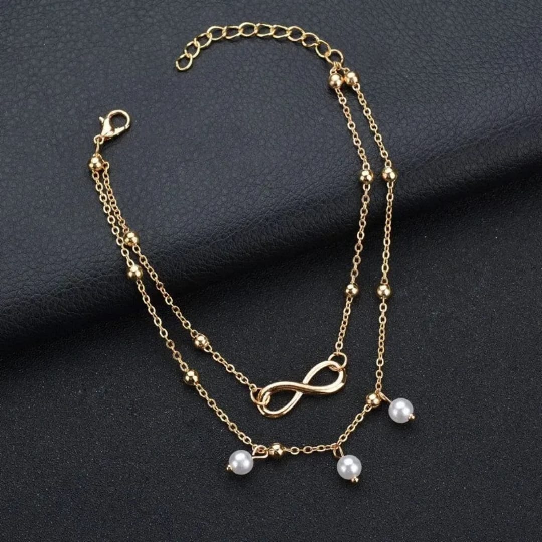 Infinity & Pearls Anklet – Elegant & Minimal(Single pcs)