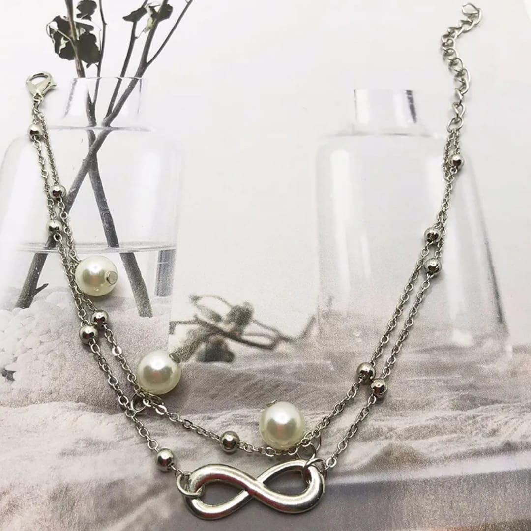 Infinity Pearl Anklet – Silver-Plated with Dual Layer Design