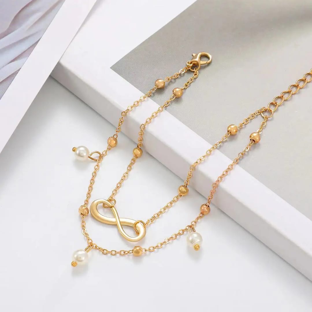 Infinity & Pearls Anklet – Elegant & Minimal(Single pcs)