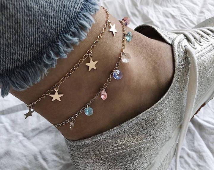CRYSTAL & STARS Anklet – Elegant & Minimal(Single pcs)