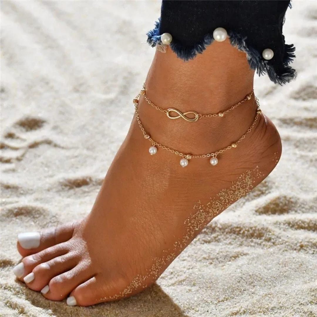 Infinity & Pearls Anklet – Elegant & Minimal(Single pcs)