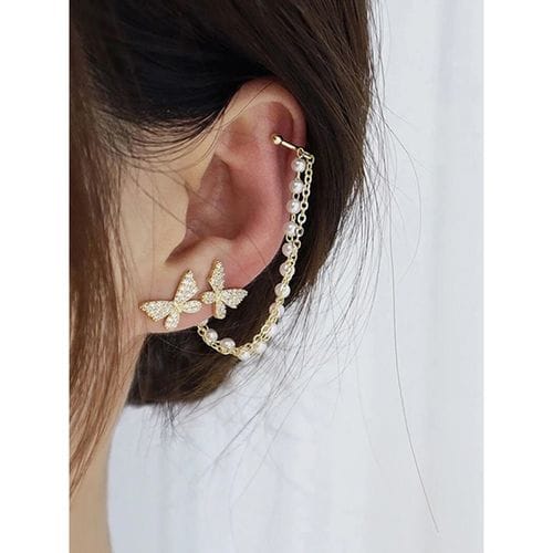 Butterfly Luxe Crystal-Pearl Loops Earrings – Mehnam Signature Shine