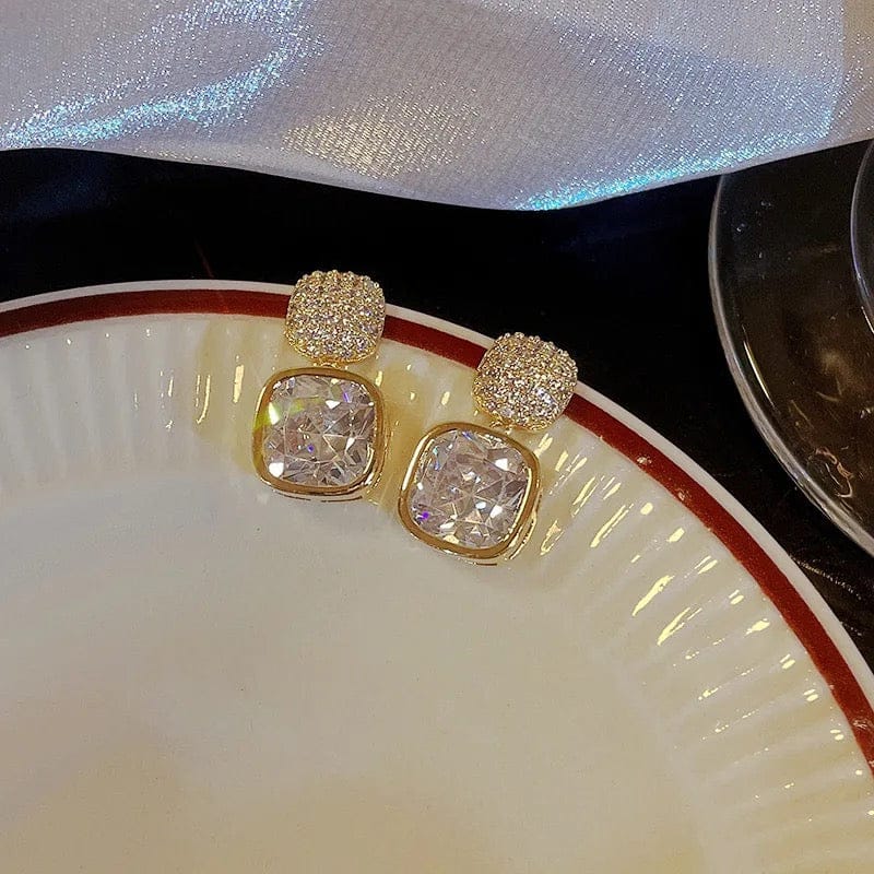 Crystal Luxe Cushion Stud Earrings – Mehnam Signature Shine