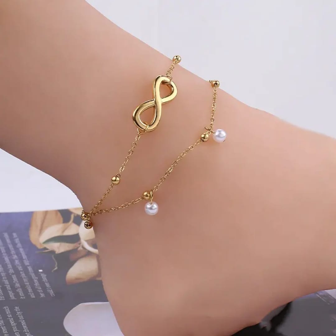 Infinity & Pearls Anklet – Elegant & Minimal(Single pcs)