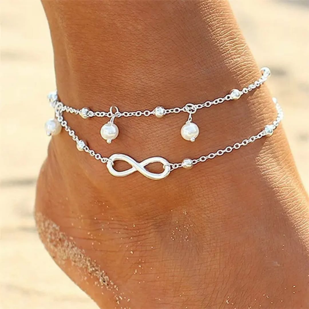 Infinity Pearl Anklet – Silver-Plated with Dual Layer Design