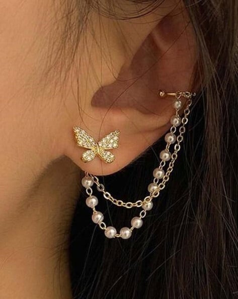 Butterfly Luxe Crystal-Pearl Loops Earrings – Mehnam Signature Shine
