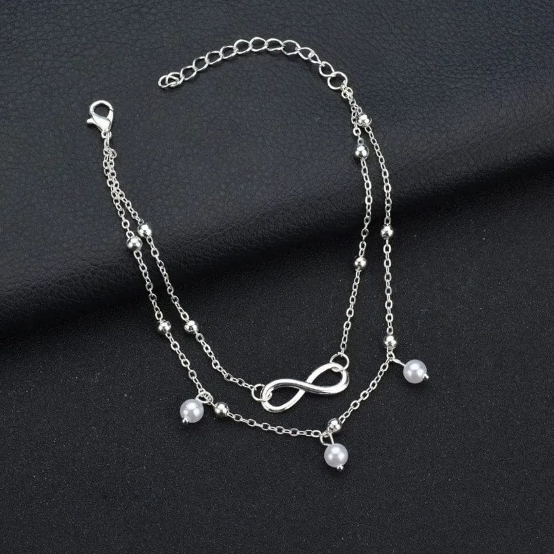 Infinity Pearl Anklet – Silver-Plated with Dual Layer Design
